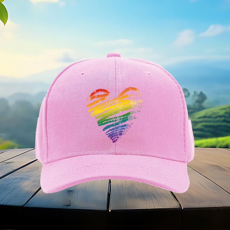 LGBT Pride Rainbow Heart Print Polyester Baseball Cap Casual Adjustable Unisex Adult Headwear