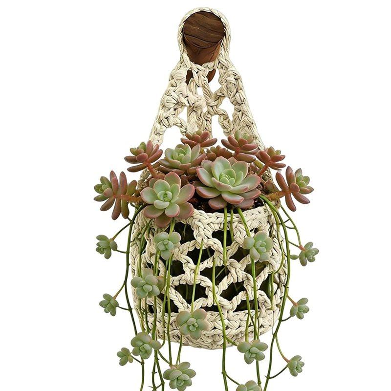 A03F-Handmade Cotton Macrame Plant Hanger Cotton Rope Woven Hanging Basket With Net Pouch Boho Macrame Plant Hanger