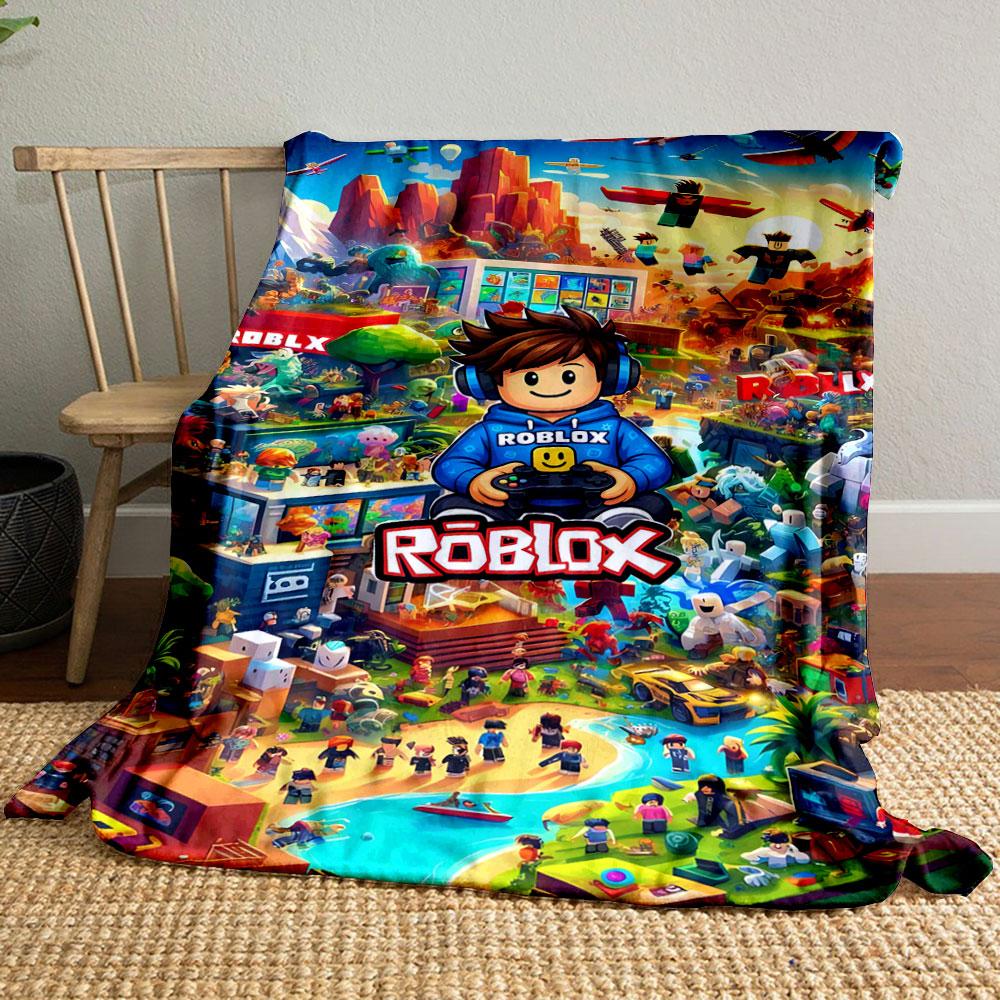Mondo colorato a tema Roblox con personaggi, edifici, veicoli e paesaggi. coperta per tutte le stagioni coperta per pausa pranzo regalo
