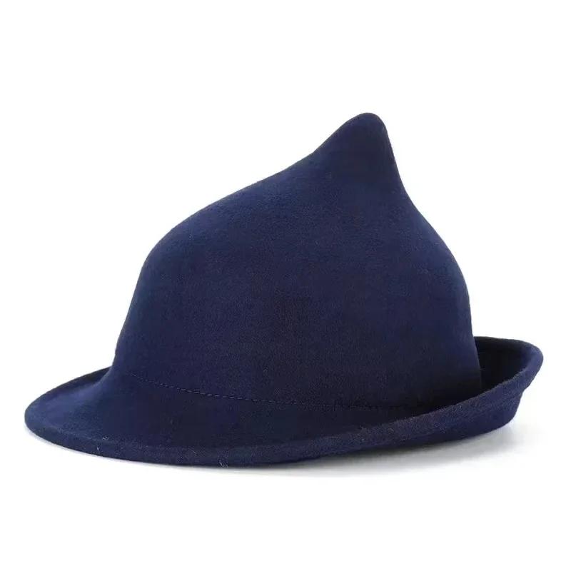 

2025 100% Wool Modern Witch Hat Halloween Winter Thick Warm Elegant Cap for Christmas Party Costume Accessories 56-58CM темно-синий