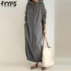 Women's Fashion Spring Fall Solid Color Print Long Sleeve Hooded Loose Waistline Casual Dresses