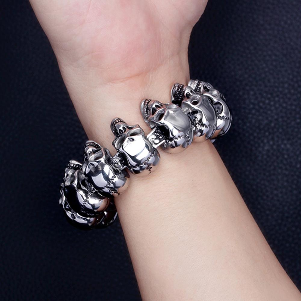 Gothic Punk Schmuck Voller Totenkopf Gliederkette Mann Armband für Männer Schwarz Altsilber Farbe Edelstahl Herrenarmbänder Cool