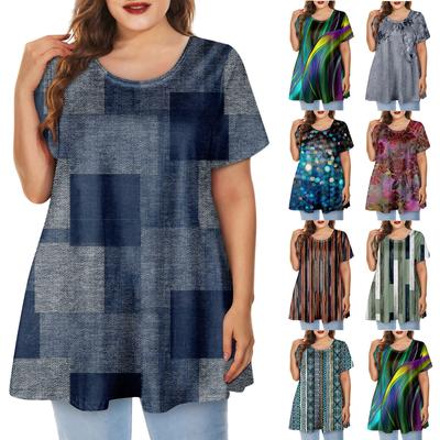 Women's Large Top Round Neck Printing Loose A-line Short Sleeve T-shirt