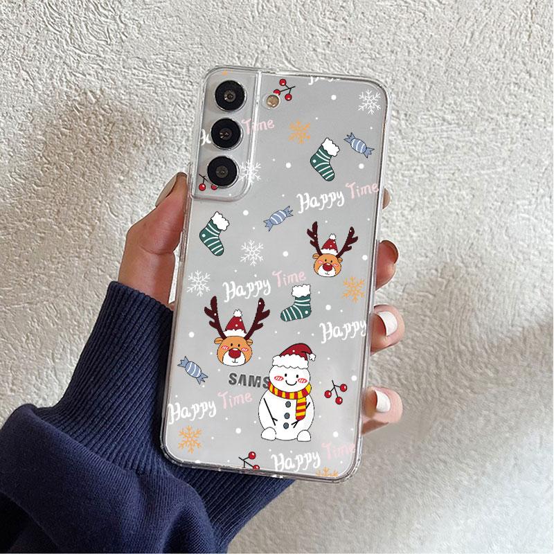 Clear Case For Samsung Galaxy S22 S20 FE S21 Plus S10 Lite S9 S8 S10e Note 20 Ultra 10 Lite 9 Phone Cover Snowman Christmas