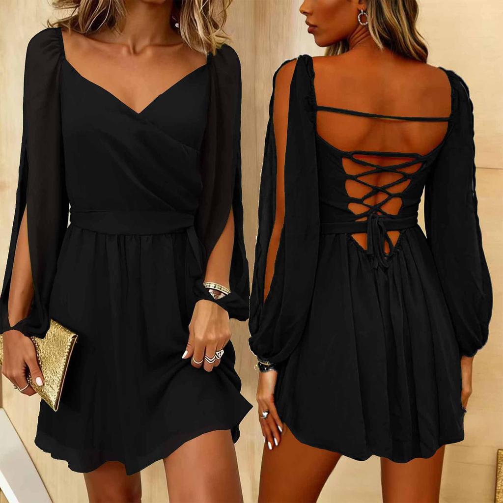 Women's Fashionable Color Short Sleeved Long Casual Temperament Long Dress