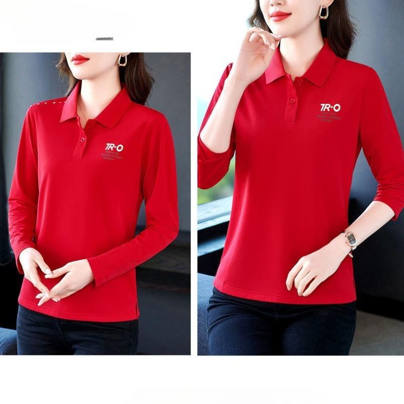 Spring and Autumn Lapel Tops, Long-sleeved Tops, Flower T-shirts, Women's Thin Fashion Casual Loose Tops