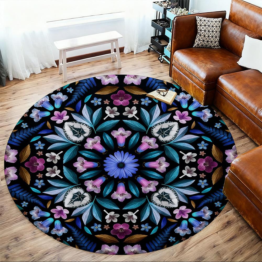 1pc Floral Kaleidoscope Round Chair mat office Area Rug - Non-Slip, Floor Mat for Office, Bedroom, Ideal home decor gift p0105097