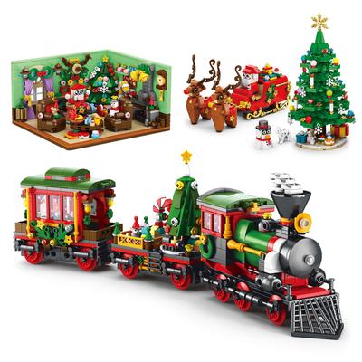 Kreativität Winterdorf Weihnachtszug Weihnachtsbaum Elch Weihnachtshaus Bausteine Ziegel Kinderspielzeug Weihnachtsgeschenk