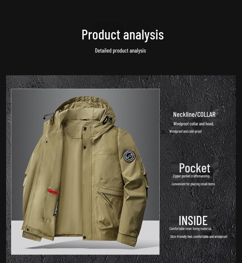 Winddichte Kapuzenjacke mit Fleecefutter, Arbeitsmantel mit mehreren Taschen, Lässiger lockerer Schnitt für Frühling und Herbst, Ideal zum Angeln und Fotografieren.