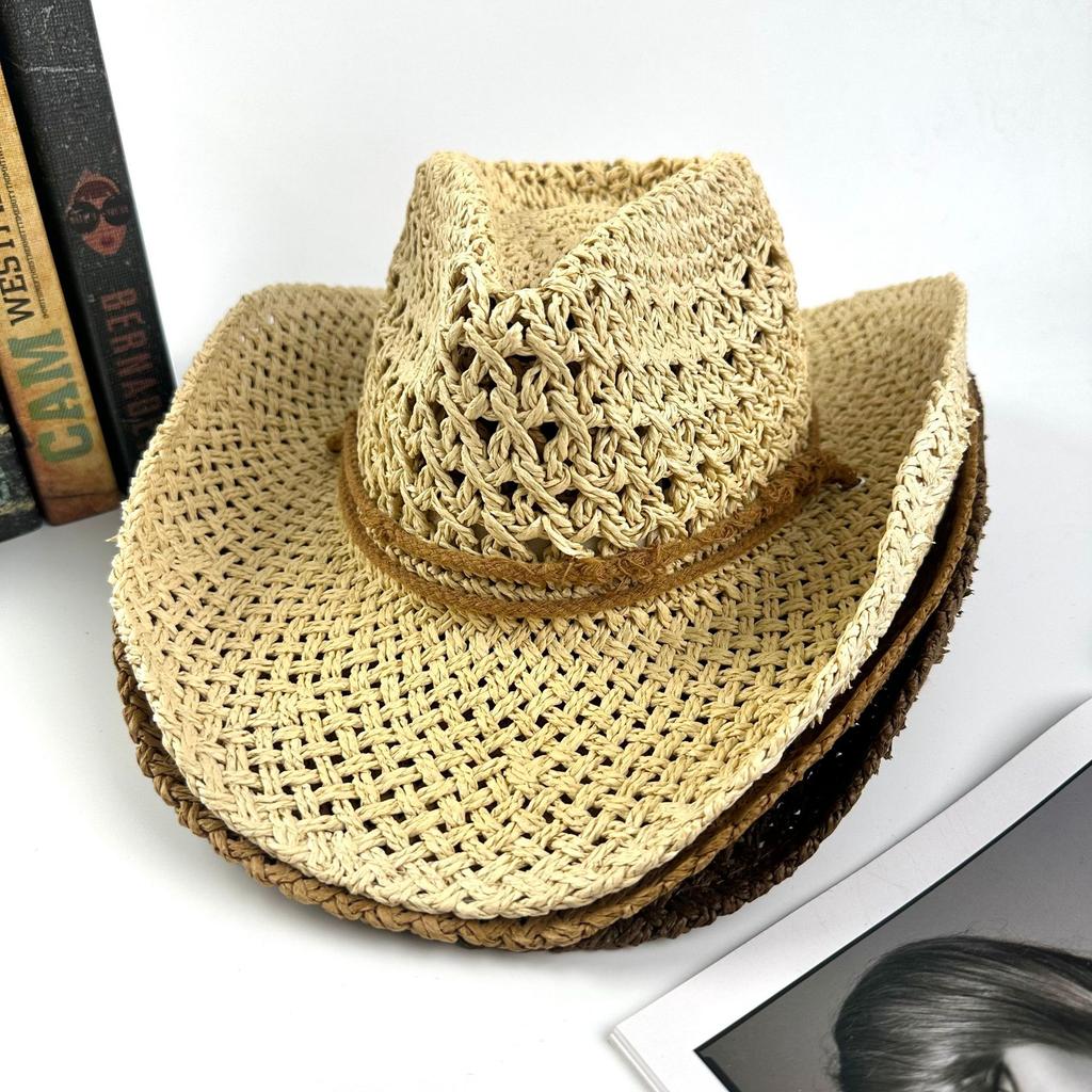 Europe, America, , Western Denim Handmade Straw Hat Top Hat Women'S Outdoor Seaside Beach Hat Sunscreen Sun Hat