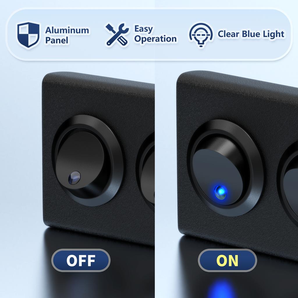 DaierTek 12V Boat Switch Panel 12V Rocker 6 Gang Toggle Switch Panel 20A SPST ON/Off Blue Led Switch for RV Car Truck Marine