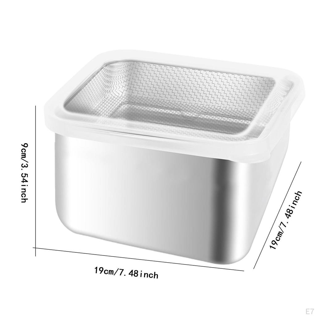 Stainless Steel Food Container with Strainer Colander Set Fridge Organizer Bin for Lettuce