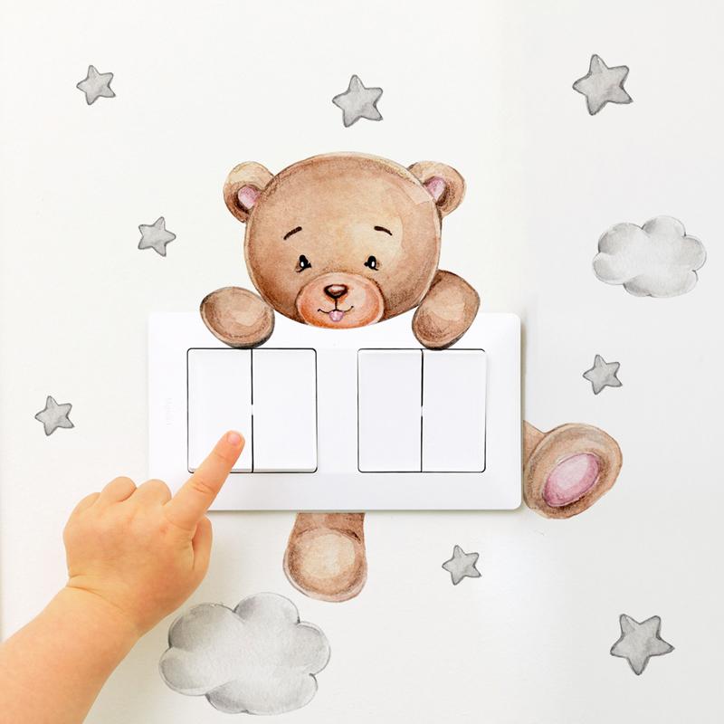 Cute Giraffe Bear Elephant Star Switch Sticker Kid Baby Bedroom Decoration Self-adhesive Home Decor Wallpaper Child Wall Decals
