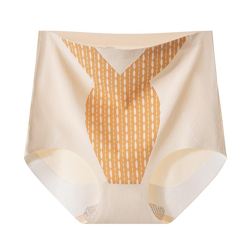 Women's Summer Color Collision No Trace Ice Silk Breathable Naked Sense High Waist Belly Shape Briefs