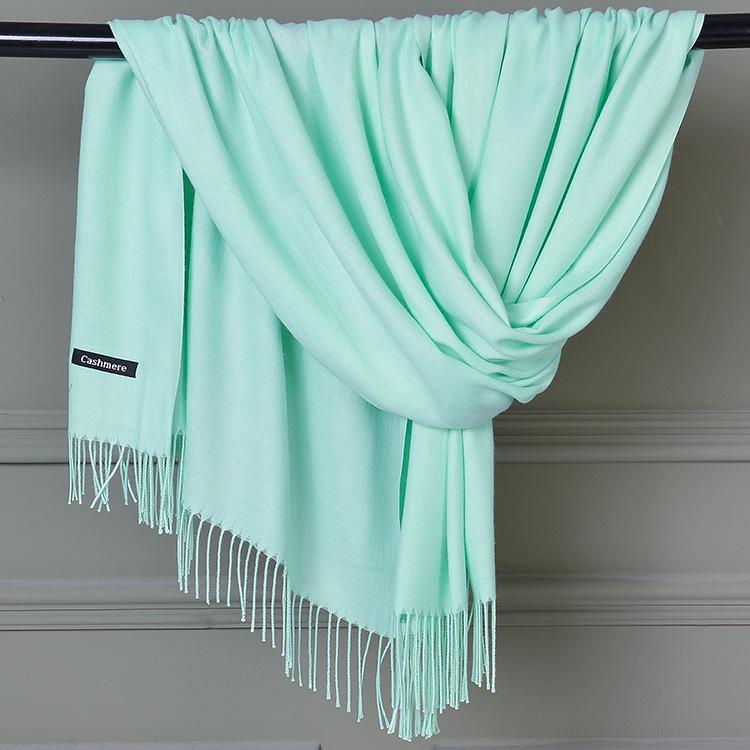 Imitation Cashmere Scarf - Solid Color, Warm Red & Navy Blue with Tassels, Perfect for Ladies' Winter Wear and Annual Meetings