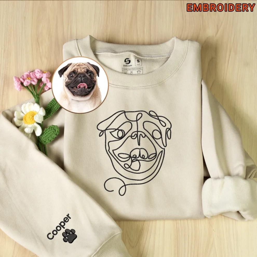 Custom Pet Portrait Line Art Embroidered Hoodie Personalized Dog Cat Face Embroidery Pullover Hooded Sweatshirt XS-4XL