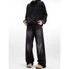 JYL Men's Straight Jeans European Trendy Black Washed High-Street Denim Pants