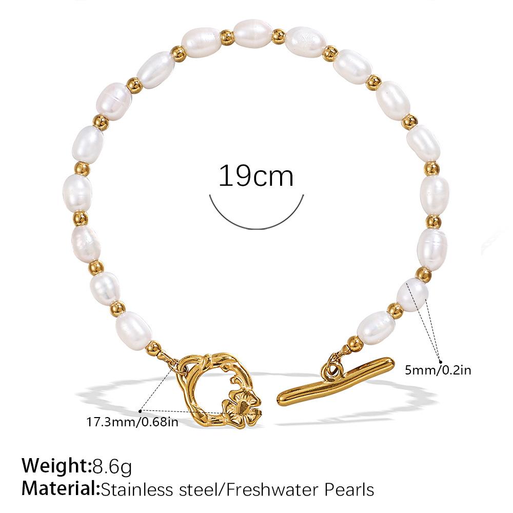 Stainless Steel Freshwater Pearl OT Buckle Necklace Bracelet Set Simple Gold Plated Necklace Bracelet