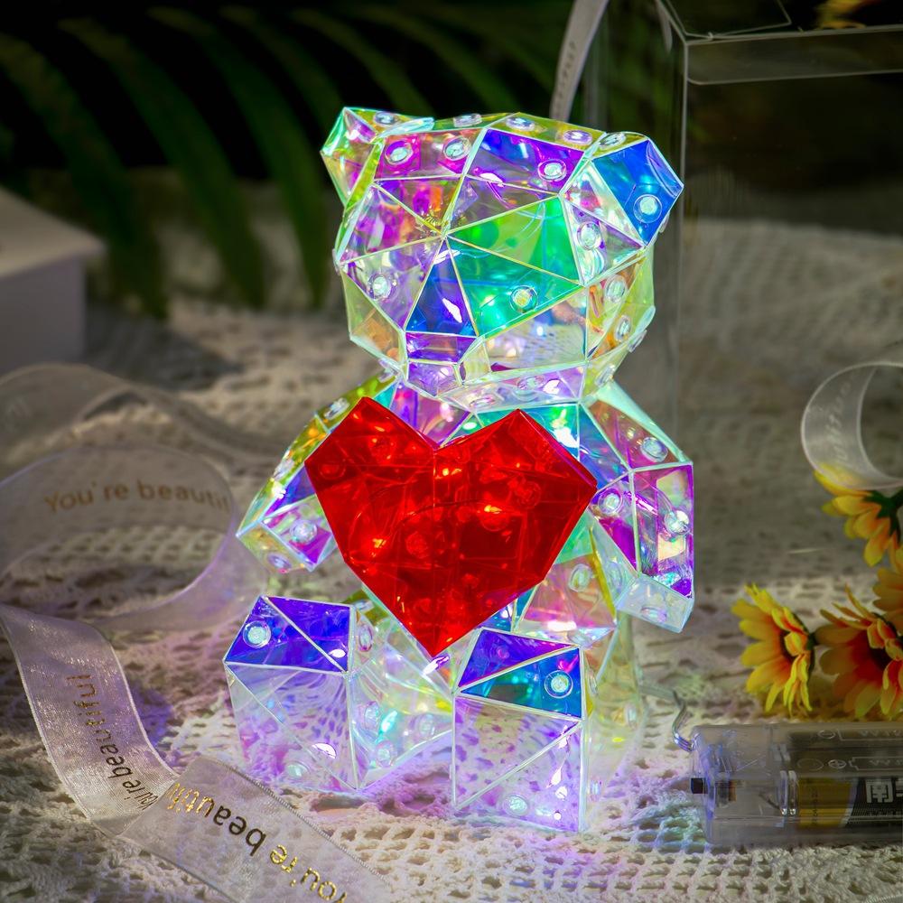 Colorful Heart hugging Bear Glowing Gift, Confession Gift, Gift Box for Girls, Birthday Proposal, Wedding Decoration Craft