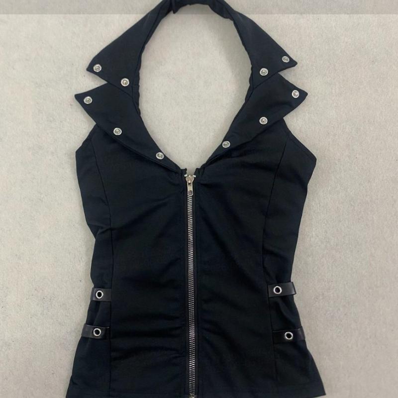 European and American Y2K punk neck hanging, lapel zipper, side decorative short vest
