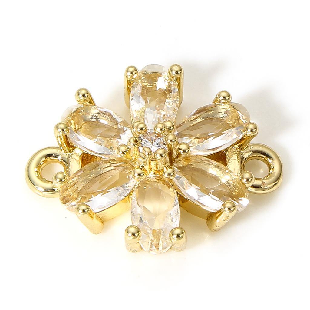 5 PCs Flower Connectors Copper & Glass Connectors Charms Pendants Gold Plated Multicolor Findings 16mm x 13mm