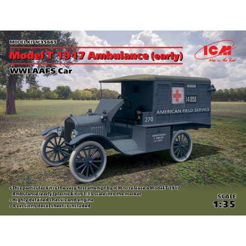 ICM 1/35 Scale Model T Ford 1917 Early Model Ambulance AAFS Plastic Model 35665