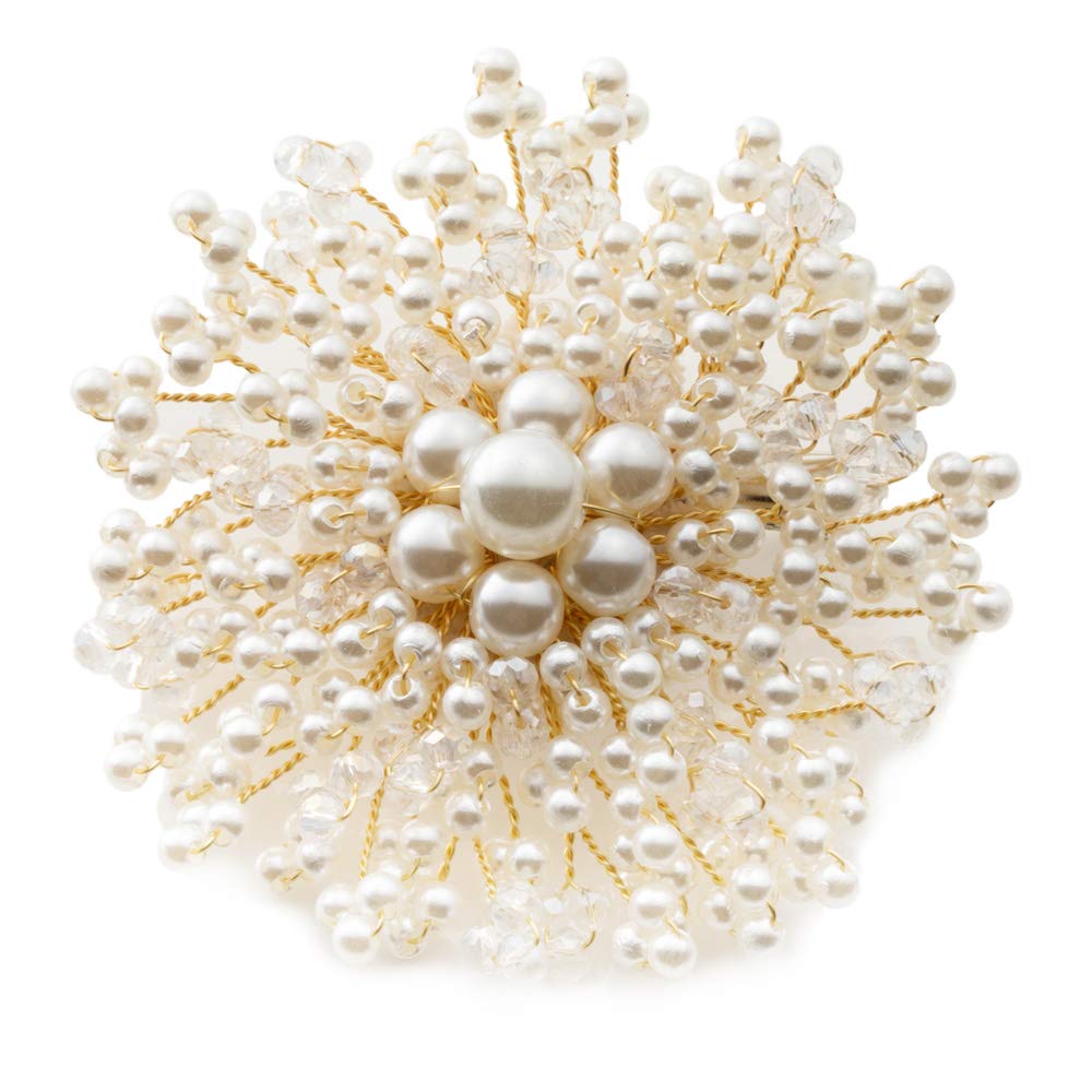 

Corsage Brooch Quilt Pin Pearl Flower Clip Ceremony Formal Stylish Adult [JewelVOX] бежевий