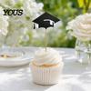 Holzspieß Kuchenstecker 6 Stück Abschluss-Topper, Mini-Abschlusskappe Cupcake Schwarzer Topper Glitzer Food Appetizer-Spieße für Klasse 2026 Partyzubehör