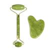 Natürliches Jade Gesichtsmassagegerät Set: Xiuyu Roller & Ochsenhorn Gua Sha Brett