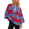 Women's Oversized Striped Shirt Half Zip Sweatshirt Patchwork V Neck Top Casual Loose Pullover