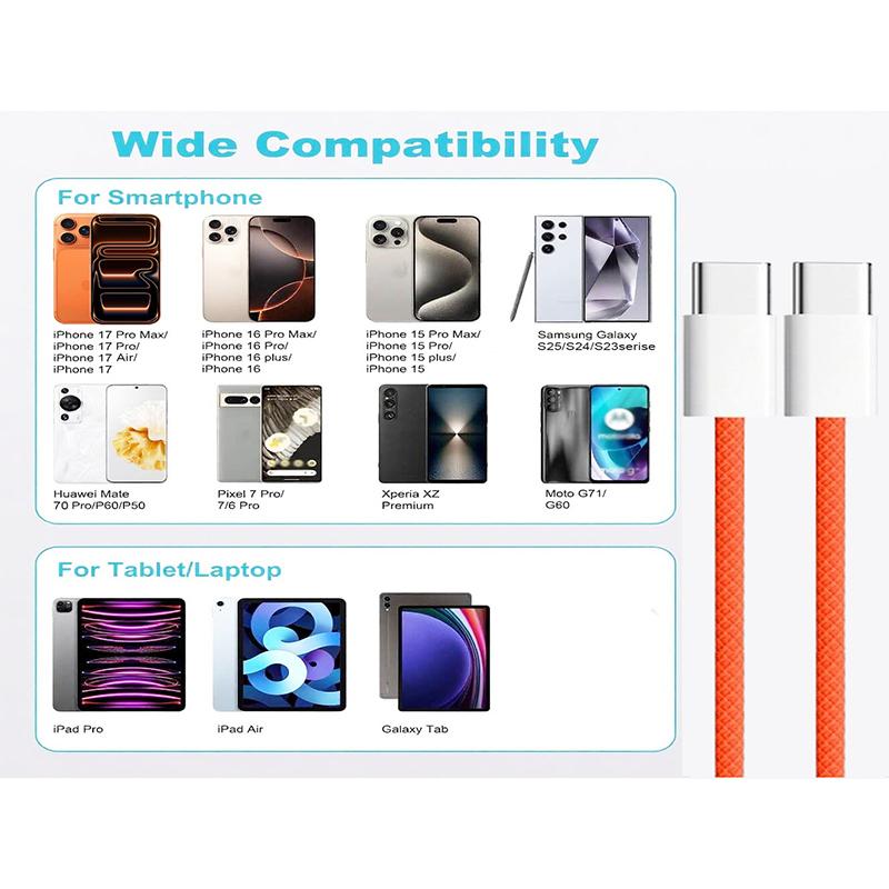 5Pcs 10Pcs USB C to Type C Color Cable Fast Charging For Apple Phone15 16 Huawei Xiaomi Samsung Type C Weaving Cable Accessories