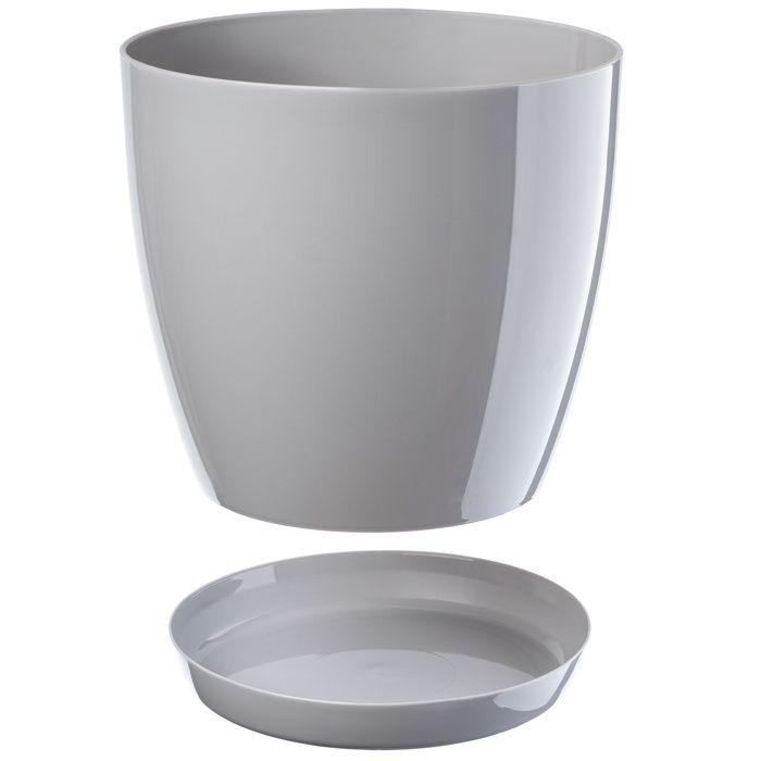 Pot De Fleur - KADAX - 16 Cm - Plastique - Gris - Avec Support Et Réserve d'Eau