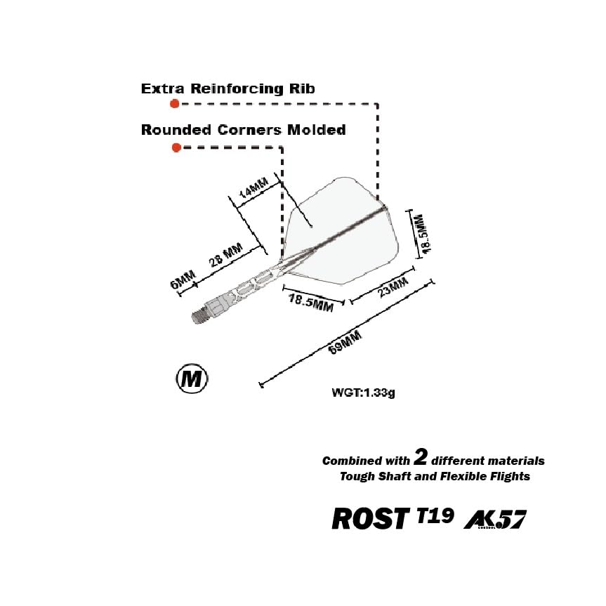 CUESOUL ROST Series Integrated Shaft Flights, Medium, Set of 6 (2CSAK-58YS)