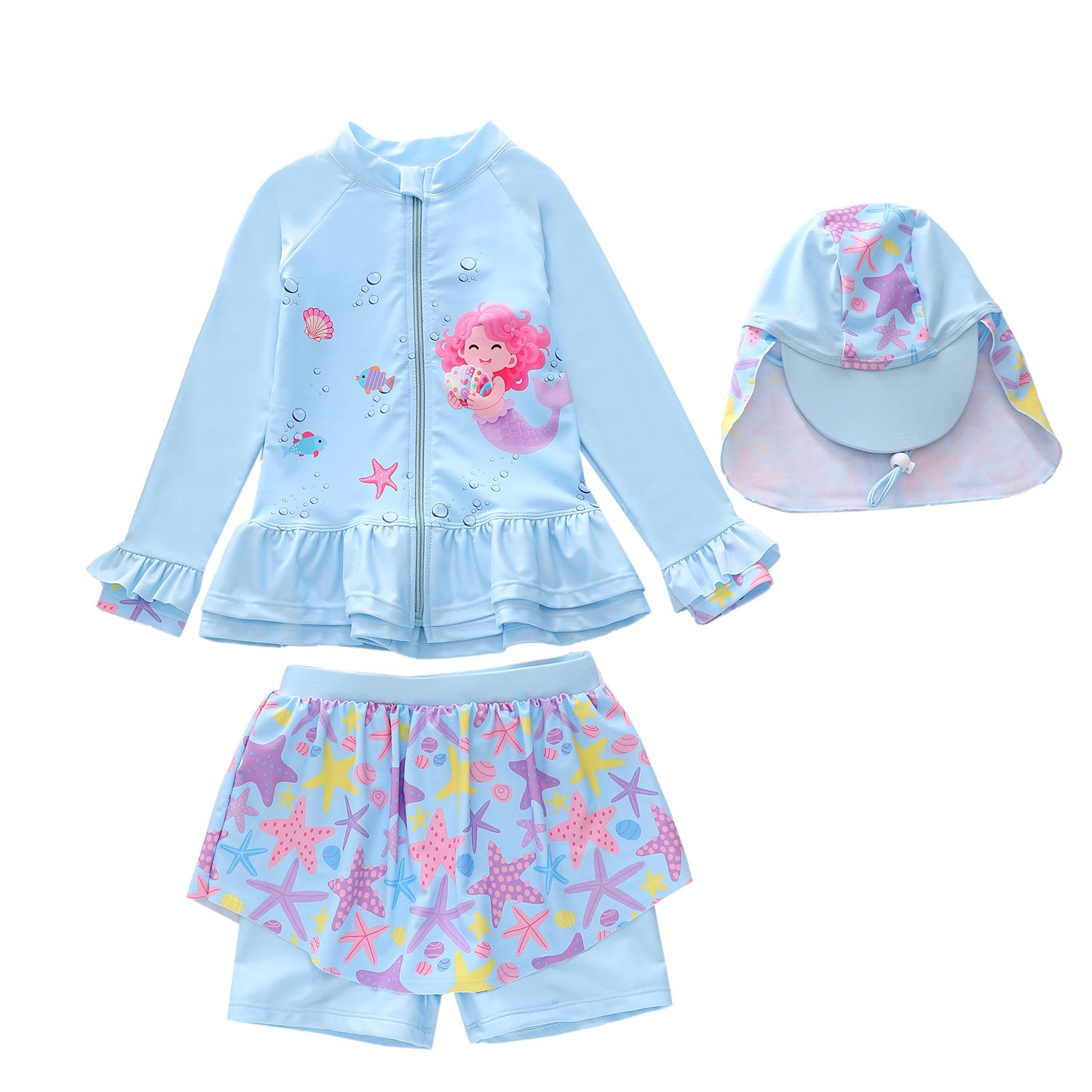 2026 Children s Mermaid Ruffle Zipper Two-Piece Swimsuit for Girls 5XL (140-150cm, 65-75kg)