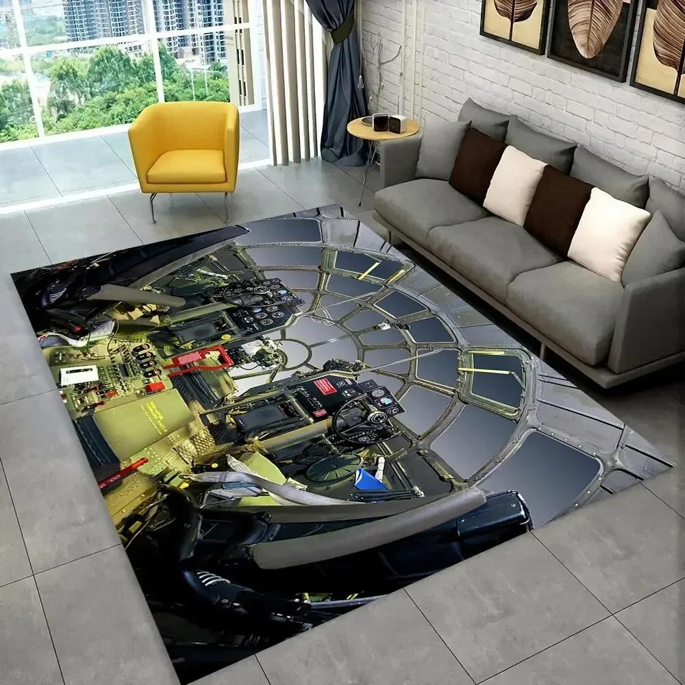 Fighter Aircraft Control Cockpit Cabin Carpet Rug for Home Living Room Bedroom Sofa Doormat Decor,Area Rug Non-slip Floor Mat