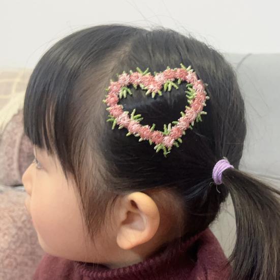 Hairpin Crocheted Pink Flower Decor Star Heart Design Firm Non-Slip Clip Bangs Side Hair Clip Party Hair Accessories