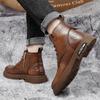 FashionGenuine Leather Mens Shoes lace up High-top Fashion Shoes Comfortable Motorcycle Boots Street Style Male Casual Ankle Boots