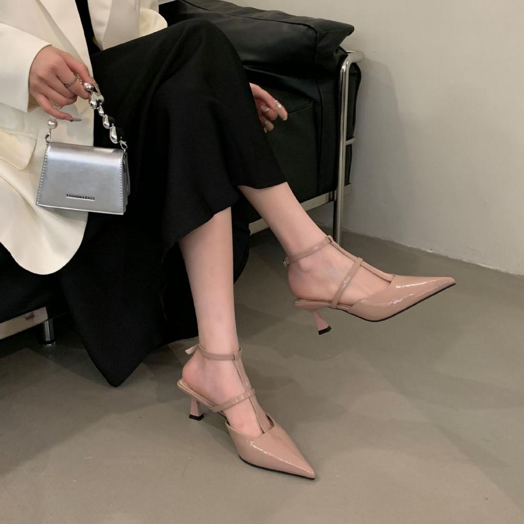 French Niche High Heels with Skirt Sandals Fairy Style 2025 New Summer Temperament Pointed Nude Single Shoes Women