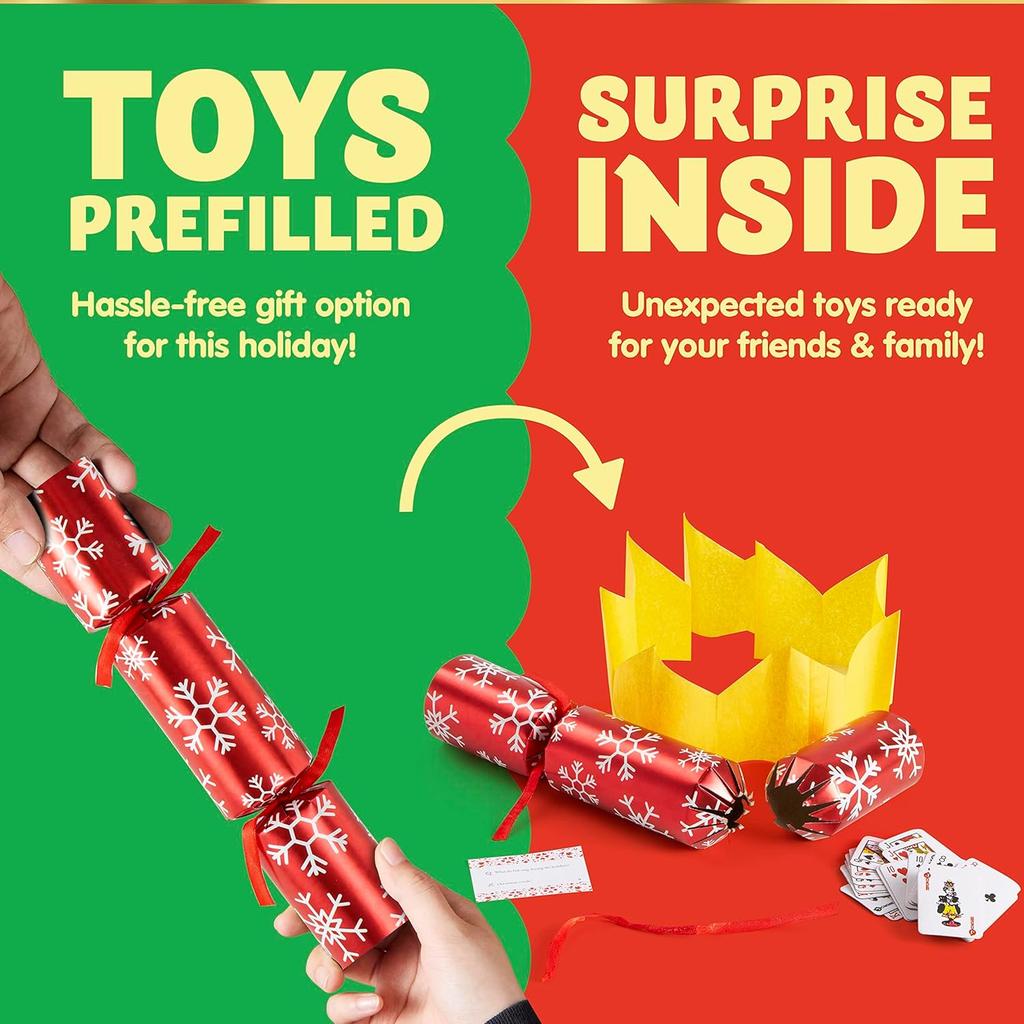 JOYFY 12-pack Jul Smällkaramell Röd & Grön Snöflinga Partybordsgåva Inkluderar Partyhatt Skämt & Julklappar