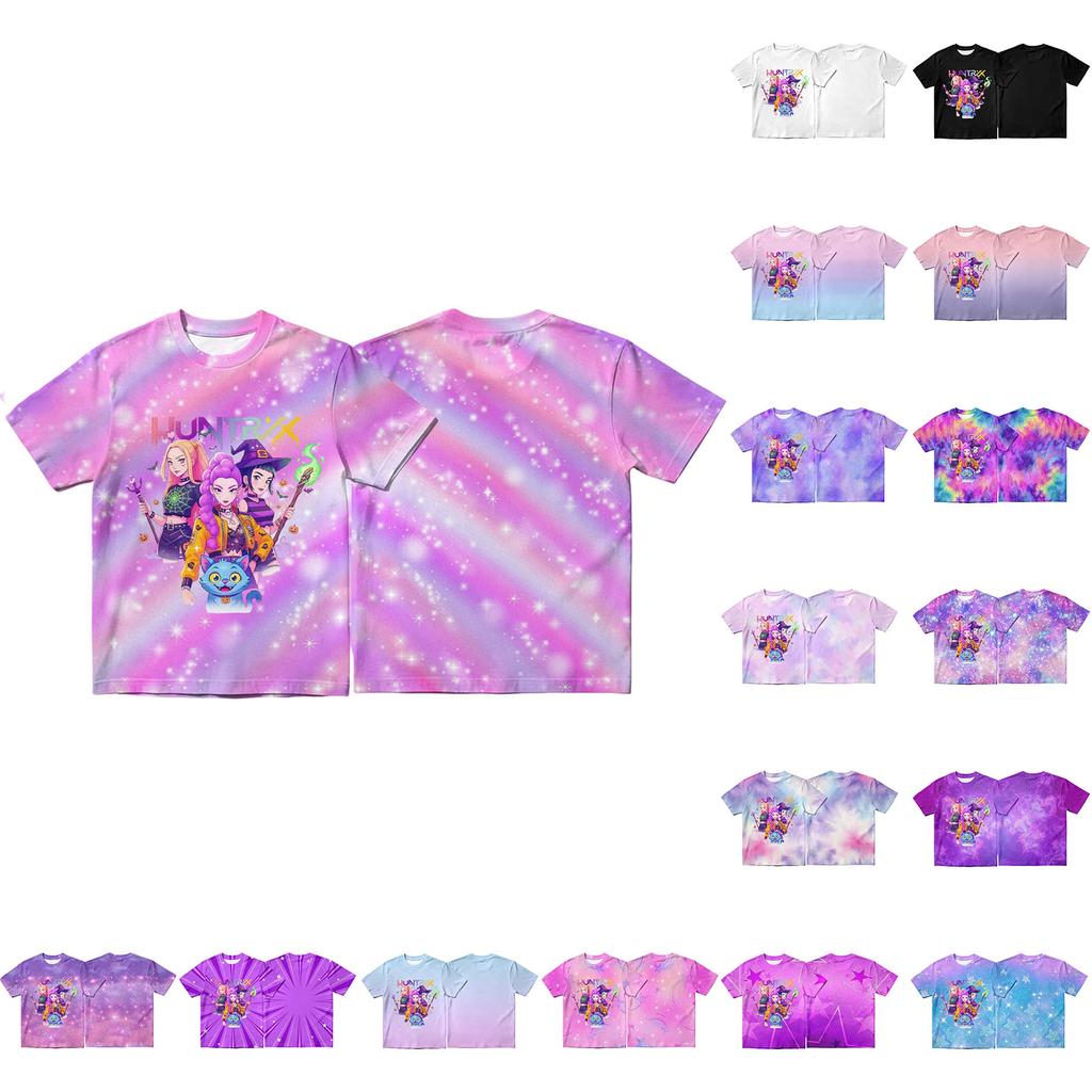 Girls Loose Fit Short Sleeve T Shirt Halloween Inspired Demon Hunter Print Casual Comfortable Top for Kids