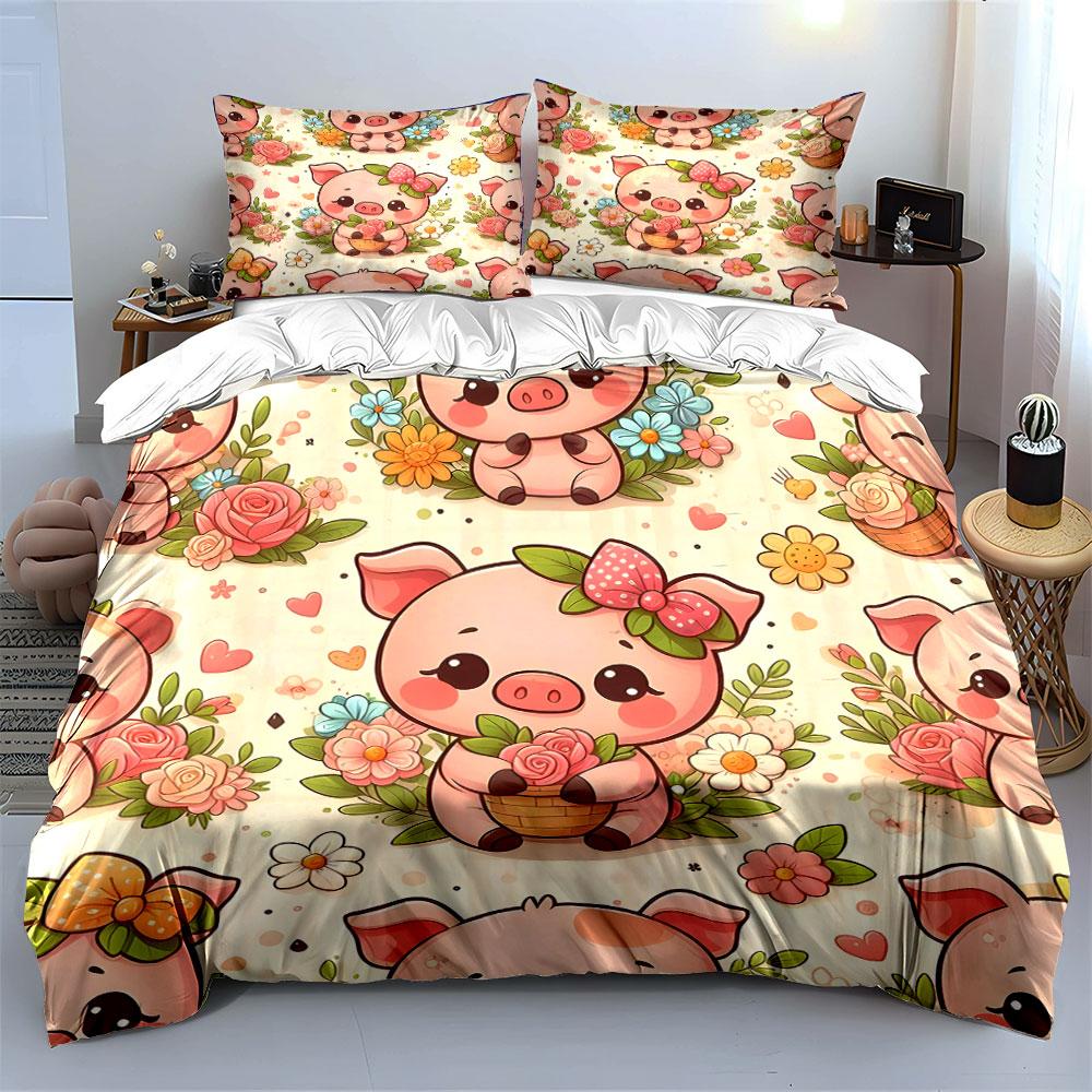 Blossoming Piggy Whimsy Bedding Sets Duvet Covers Pillowcases(1* Duvet Cover 2* Pillowcases Without Duvet Insert)