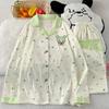 Cute Embroidered Cartoon Pajama Set Women Fall Full Print Heart Long Sleeve Loungewear
