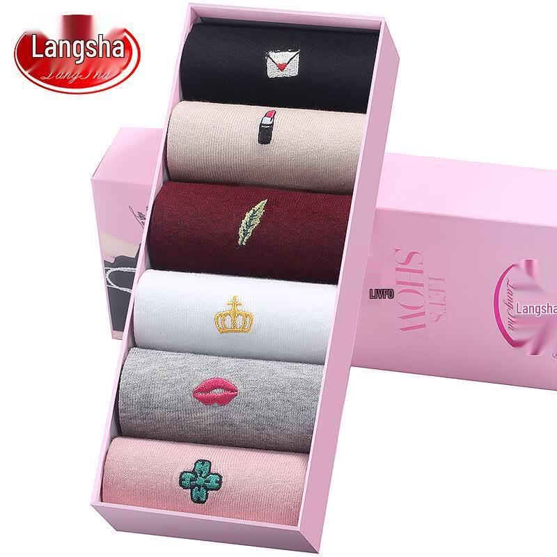 Langsha Women s Pure Cotton Mid-Tube Socks One Size