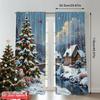 2pcs 2D Flat Printing Christmas Party Curtain Winter Village Snowing Night Snowy Polyester Without Electricity Party Decorations