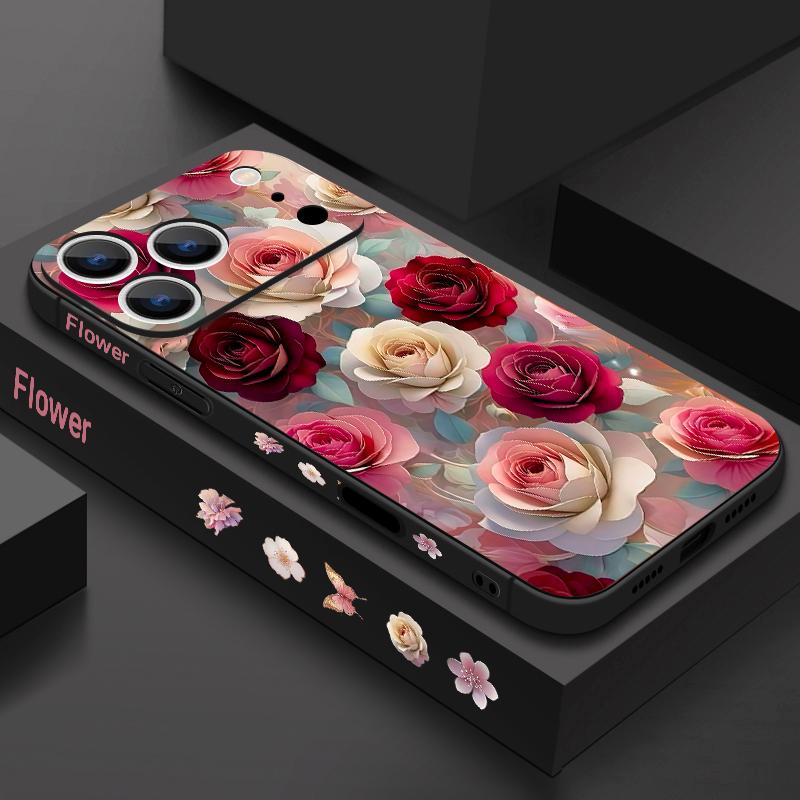 Oil Painting Rose Flowers Lanyard Case For iPhone 17 Pro Max Soft Silicone Cover For iPhone 16 Pro Max Funda iPhone 15 14 13 12 11 16E