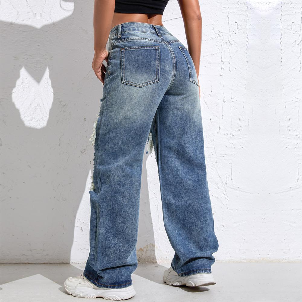 Shascullfites Melody Ripped Women's Blue Jeans Hip-hop Style Fashion Vintage Streetwear Y2K Wide Leg Jeans Baggy Denim Pants