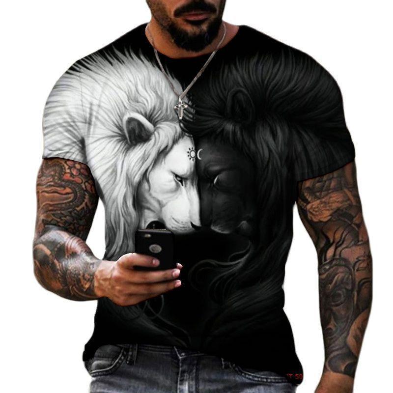 3D Wolf Print Short Sleeve T-Shirt, Cool Streetwear for Men