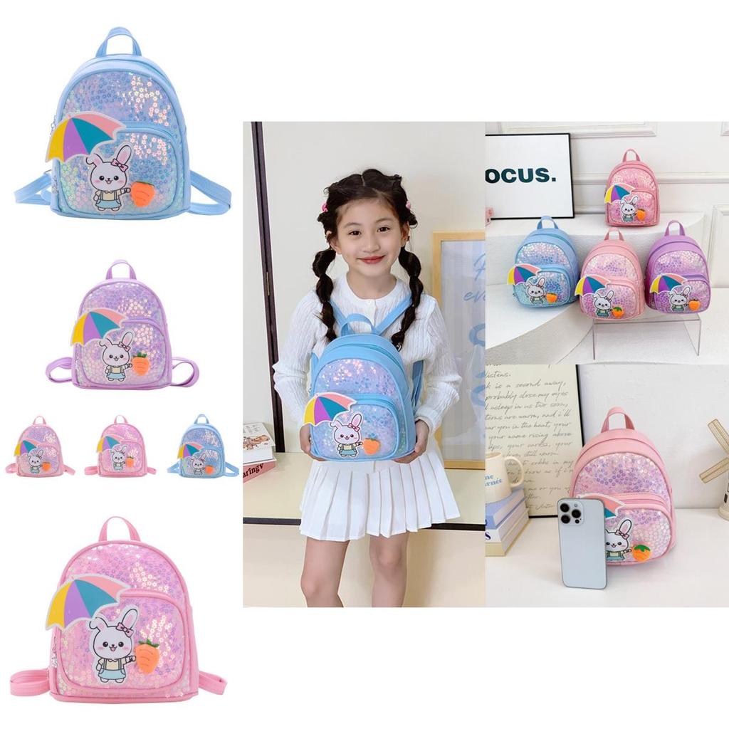 Girl Boy Cartoon Kids Backpack With Shiny Sequin Rabbit Decor For Educational Use