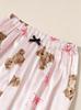 Girls Pajama Set, Cute Bear Print Short Sleeve Button Down Top & Shorts, Pink Sleepwear Loungewear for Kids 8-13 Years