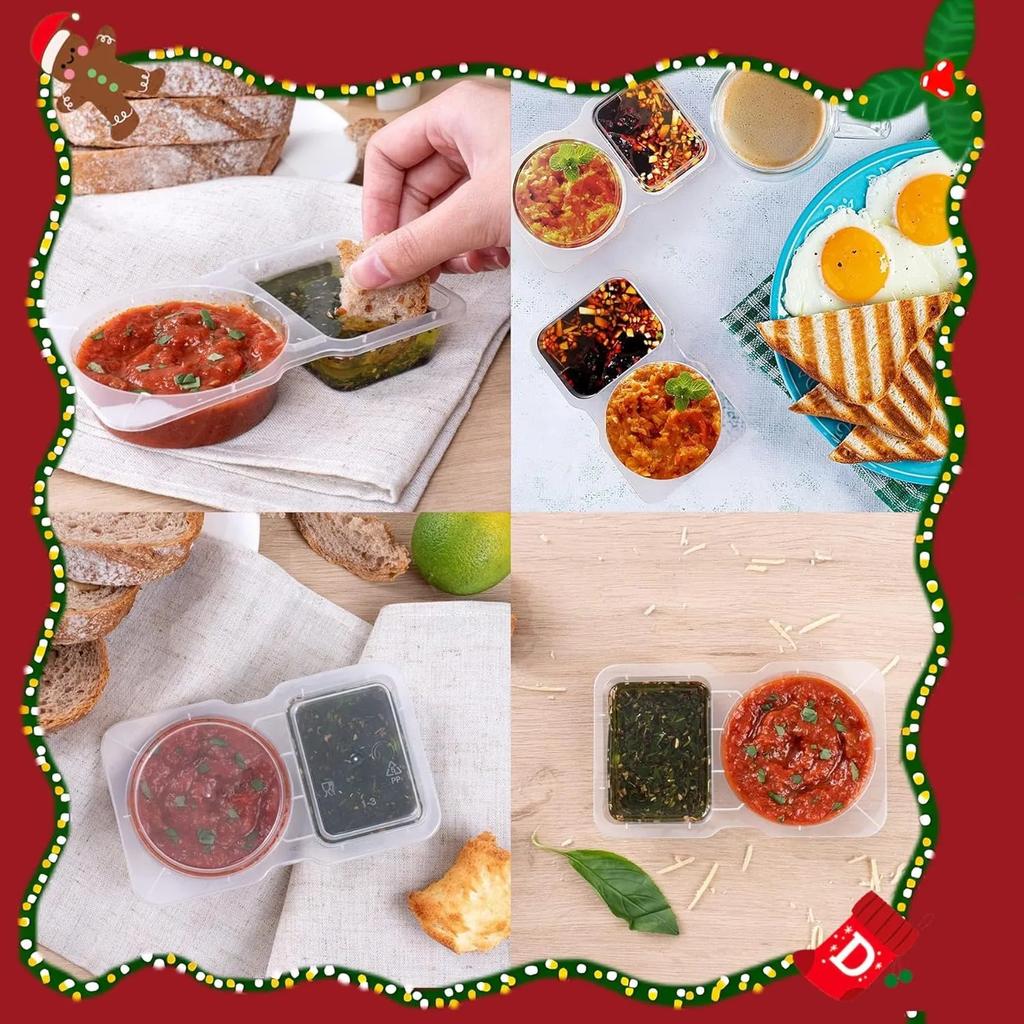 10/20 stk Krydderbeholder med Dobbelt Rom og Lokk Snacksbeholdere for Take-away Saus, Smaksprøver, Reise snacks